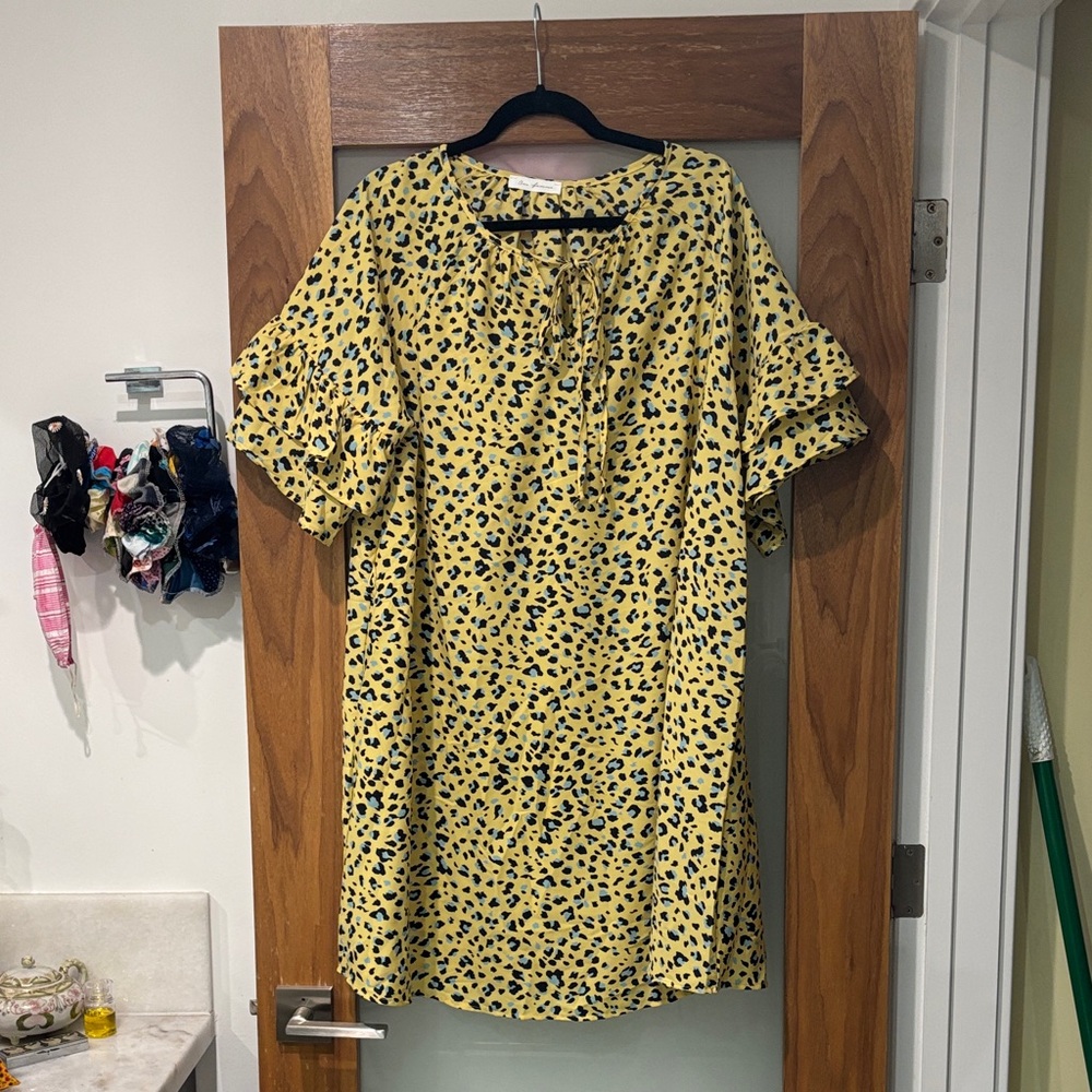 Ces Femme Yellow/Black Leopard Print Ruffle Sleeve Dress
